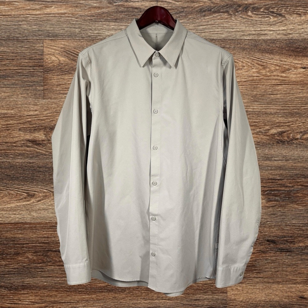 Lululemon New Venture Button Up Shirt Men XXL Slim-Fit Beige Performance Stretch